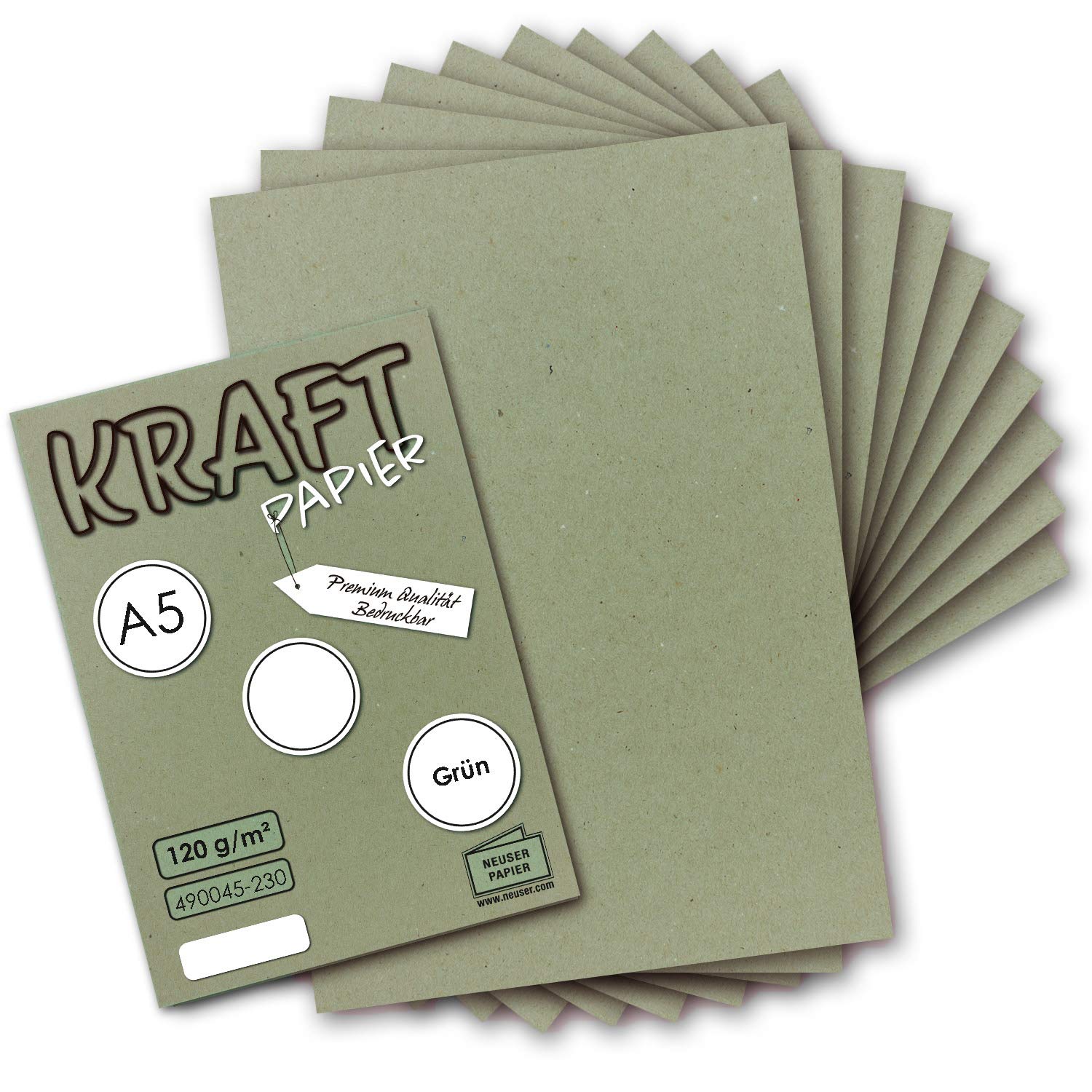 NEUSER PAPIER 100 sheets - Vintage Kraft paper in green DIN A5 120 g/m² green recycled paper - 21 x 14.8 cm - ecological letter sheets - stationery -