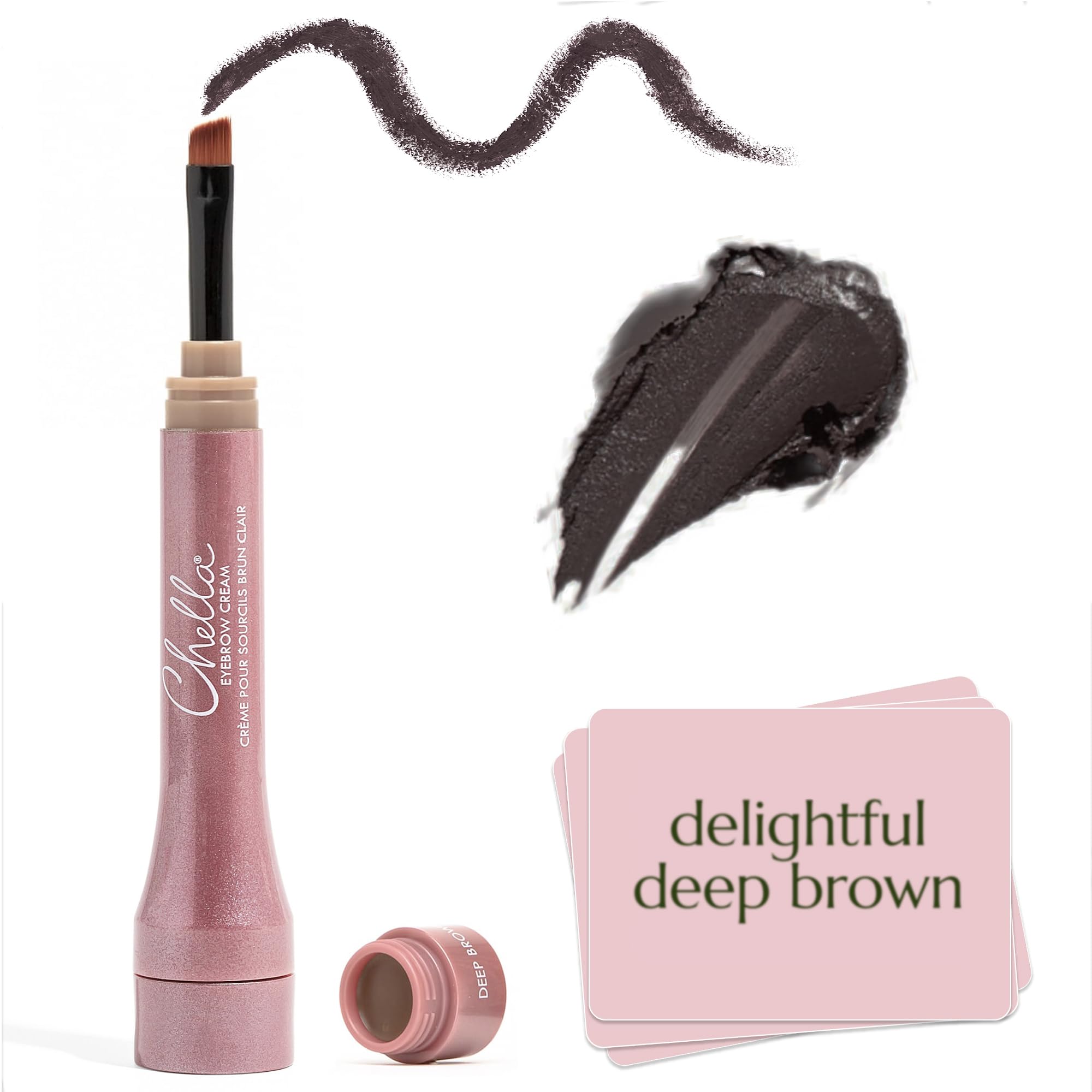 Chella Eyebrow Cream, Delightful Deep Brown - Vegan, Free of Cruelty, Paraben, and Gluten. Long Wearing, Velvet Consistency, Water Resistant