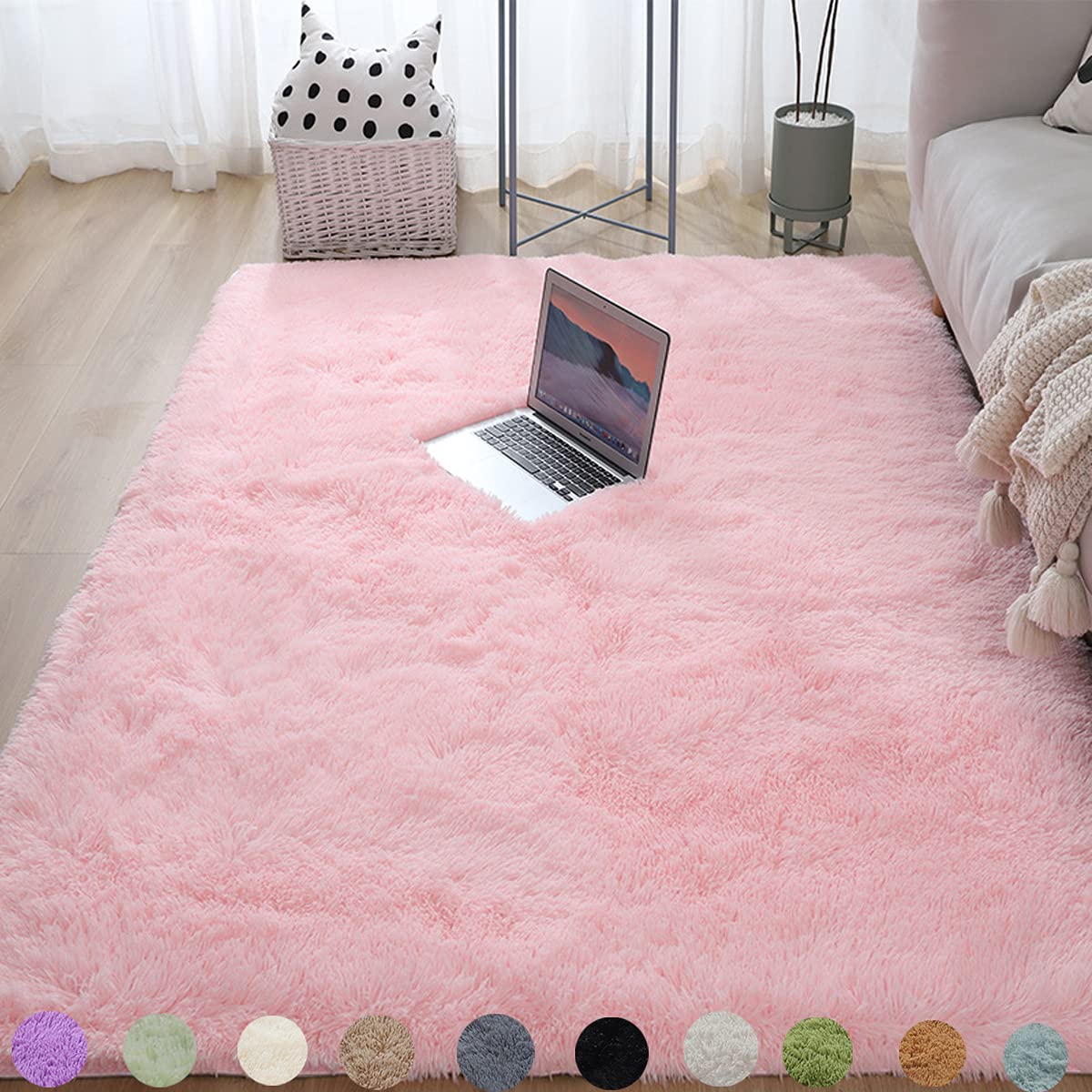 Obundi Anti-Slip Small Carpet, Durable Fluffy Rug for Girls Bedroom, Living Room (Pink, 60 x 120 cm) — image 1