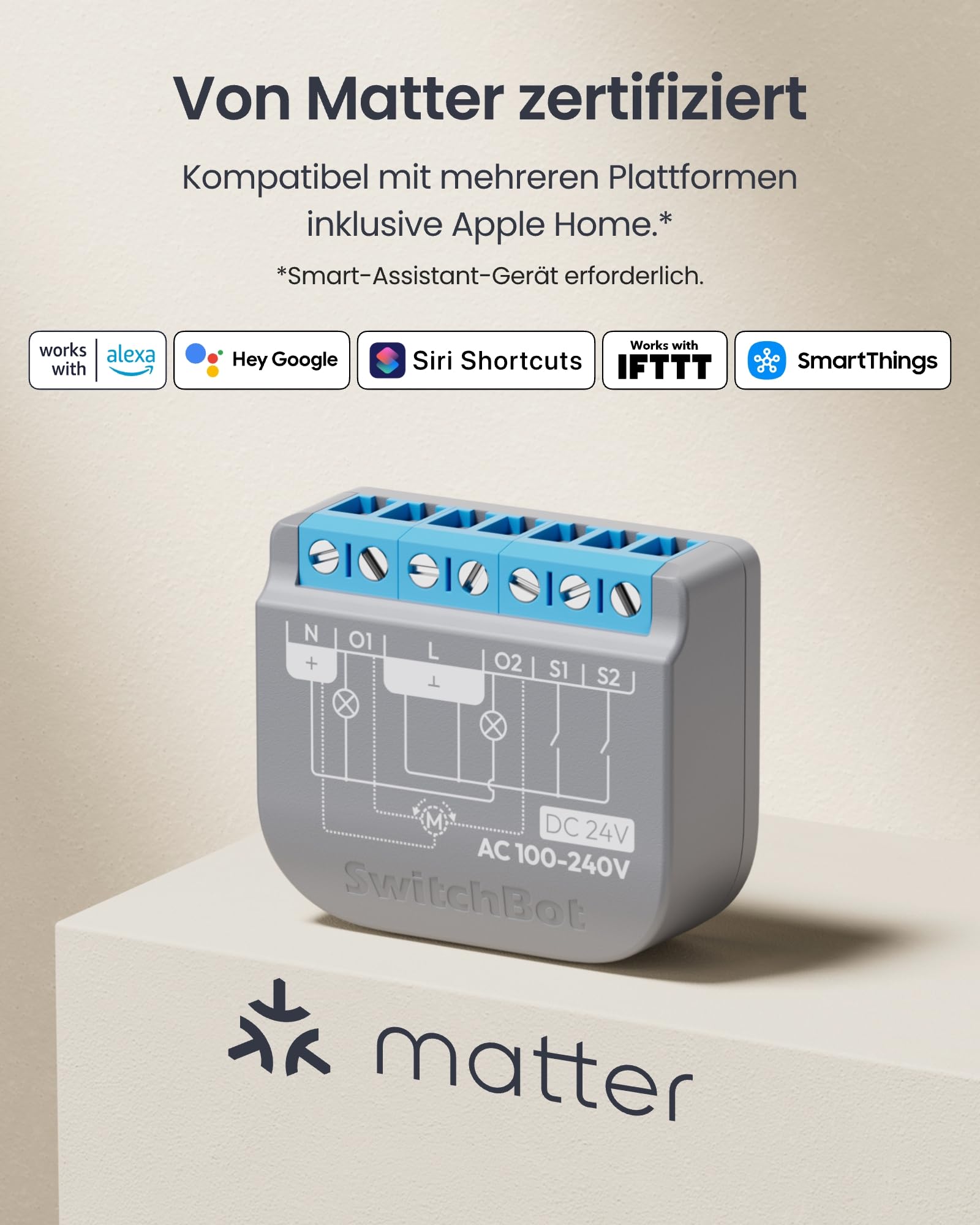 SwitchBot Wlan Schalter 2PM kompatibel mit Alexa/Apple Home/Google Home, Leistungsmessendes Relaisschaltmodul mit integriertem Bluetooth Repeater und Trockenkontakt, Wi-Fi 2,4 GHz (Schalter 2), 16A 3