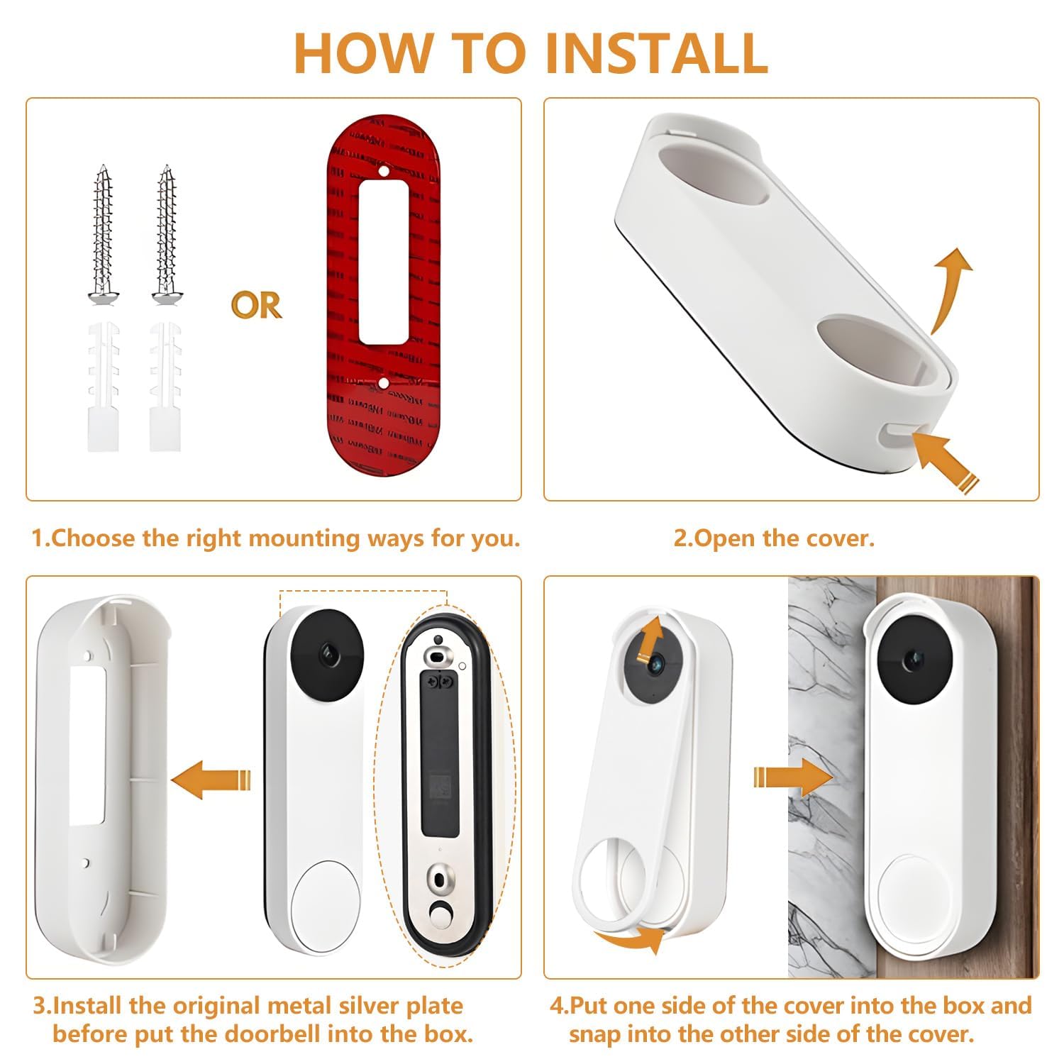 wochel No-Drill Mount for Google Nest Doorbell (Battery), Adhesive Doorbell Mount Bracket, Easy Installation for Nest Doorbell System (White)