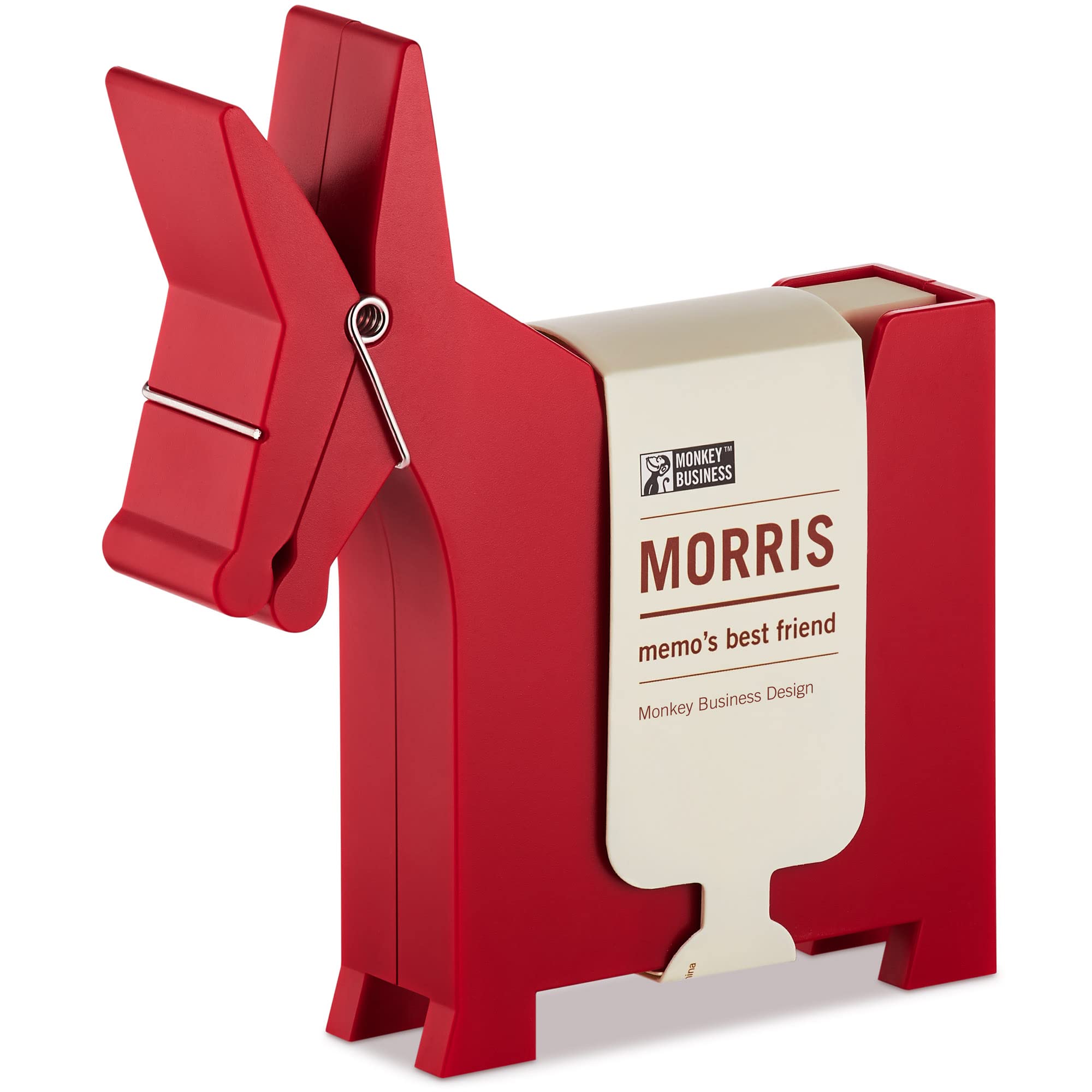 Monkey Business Morris The Donkey: Desktop Memo Holder |Cute Desk Accessories & Office Supplies | Funny Desk Decor & Office Accessories |Desk Supplies: Holders & Dispensers | Sticky Note Holder, Red