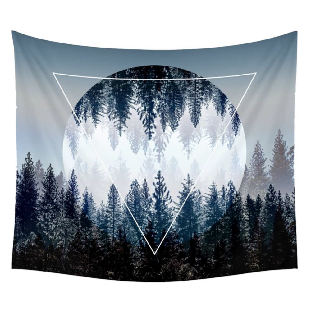 Qnjins Black And White Forest Reflection Mandala Bohemian Tapestry Wall Hanging Wall Art 51 X 60 Inches Middle White