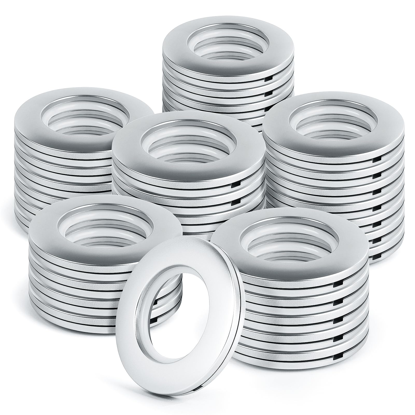 WCIC 32PCS Curtain Grommet Kit 40mm Plastic Eyelet Rings DIY Nanoscale Silencing Roman Rings for Window Shower Curtain Rod Matte Silver