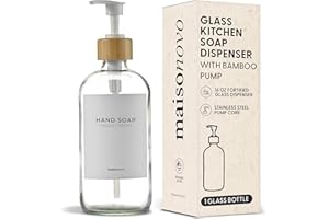 MaisoNovo Glass Dish Soap Dispenser for Kitchen Sink Set of 1-500 ml Dish and Hand Soap Dispenser Set for Kitchen - Clear Gla