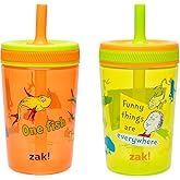 Zak Designs Dr. Seuss Kelso Toddler Cups For Travel or At Home, 15oz 2-Pack Durable Plastic Sippy Cups With Leak-Proof Design is Perfect for Kids (One Fish, Two Fish)