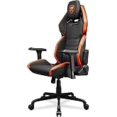 Cougar Hotrod Ergonomic and Comfortable Gaming Chair with Head and Lumbar Support, Steel Frame and Base, Reclining Backrest, Tilt Mechanism, Premium Hyper-Dura Leatherette, 3D Armrest, BK/Orange