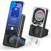 SANYUNE Wireless Induction Speaker, 5 in 1 Bluetooth Speaker with Cell Phone Stand, Phone Holder with Rechargeable Colorful Light and Alarm Clock for iPhone/Android/iPad, for Men Women（Black）
