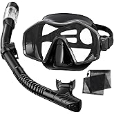 Keephigher Snorkeling Gear for Adults,Dry-Top Snorkel Mask Set with Tempered Glass,Anti-Fog & Anti-Leak Panoramic Swim Mask,Adjustable Snorkel Kit with Carry Bag for Scuba Diving,Swimming,Travel