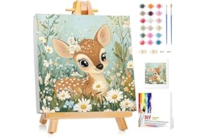 Aestalrcus Paint by Numbers Kit for Kids with Frame, Deer Paint by Numbers for Kids Ages 4-8-12,DIY Acrylic Oil Painting for Home Wall Decor Gift 8 x 8 Inch (with Frame Easel)