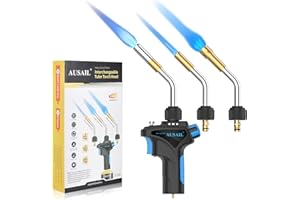 AUSAIL Propane Torch Head with 3 Tubes,Mapp Map Gas Torch Kit,Interchangeable Tube Gas Welding Torch Kit,Trigger-Start Welding Torch Kit for Soldering,Brazing,Welding,Searing Steak