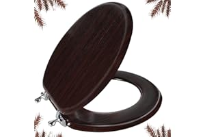Round Toilet Seat Molded Wood Toilet Seat with Zinc Alloy Hinges, Easy to Install also Easy to Clean, Anti-pinch Wooden Toilet Seat by Angol Shiold (Round, Dark Brown)