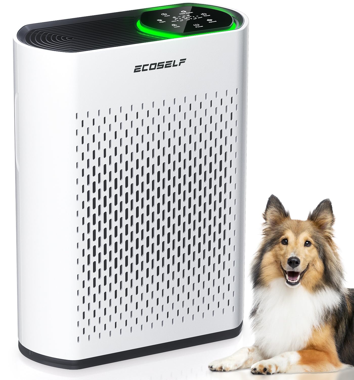 Photo 1 of Powerful Air Purifier Up to 2400 Sq Ft, ECOSELF HEPA Air Purifier with PM2.5 Air Quality Display, Ultra-Quiet 20dB Sleep Mode – White