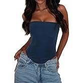 Argeousgor Women Y2K Strapless Corset Top Boned Strapless Tube Top Sexy Bustier Overbust Top Party Club Streewear