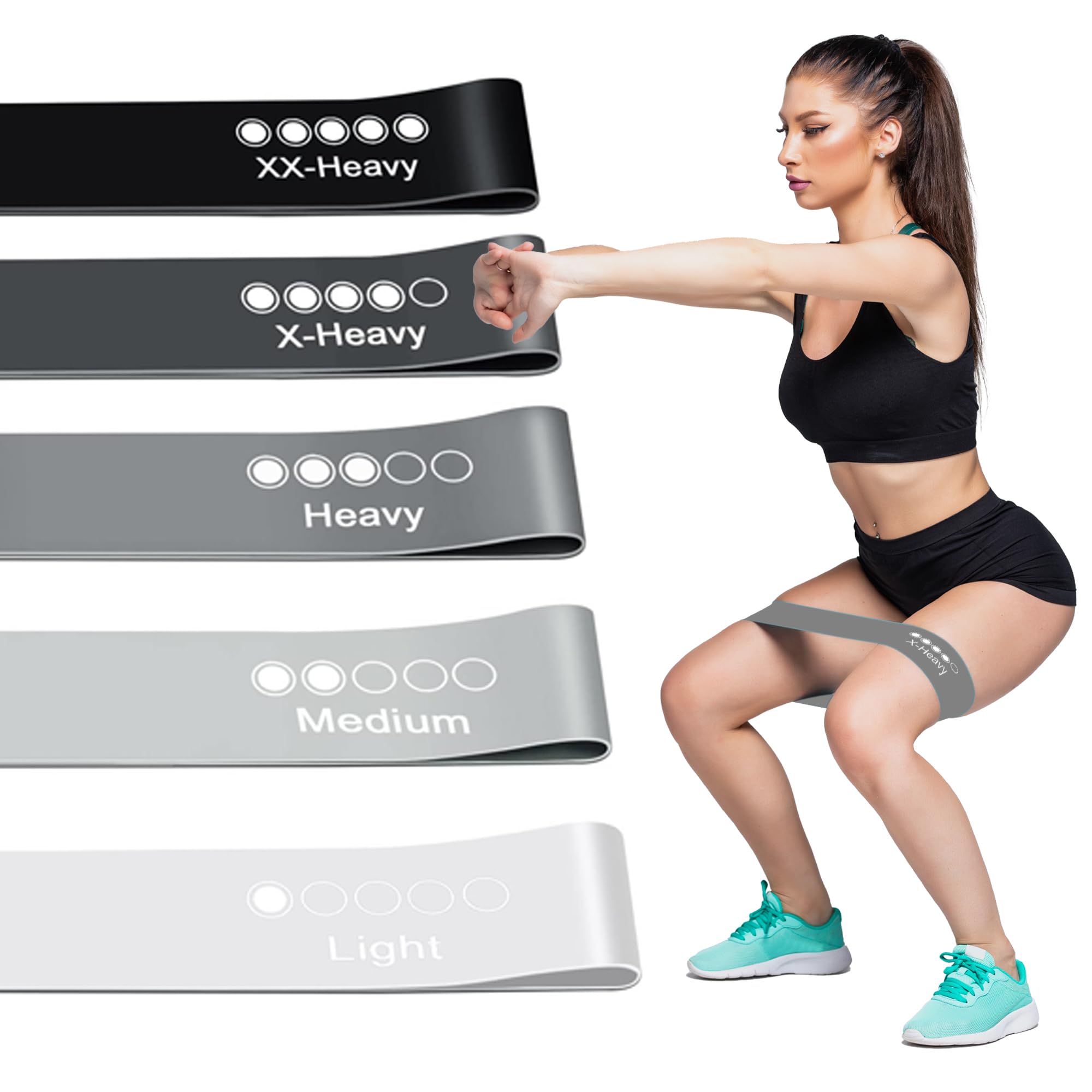 Active 100 Resistance Bands Set of 5 – Skin-Friendly Exercise Bands for Men & Women, 5 Resistance Levels for Legs, Glutes, Arms, Pilates, Home Gym & Yoga Workouts