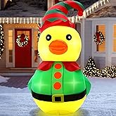 Arrowbash 4 ft Christmas Inflatable Decoration Outdoor Inflatable Elf Duck with Build-in LED Lights Giant Blow up Duck Wear Xmas Hat Scarf Costume for Yard Garden Patio Lawn Mall Holiday Indoor(Elf)