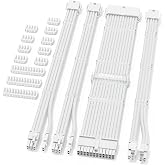Sirlyr White 16AWG PSU Cable Extension Kit,24/8Pin,Pre-Install Combs | Sleeved Cables,Gold-plated PCIe Connectors,includes 24Pin ATX,8Pin EPS,Dual PCIe,with Pre-installed&amp;Extra Combs