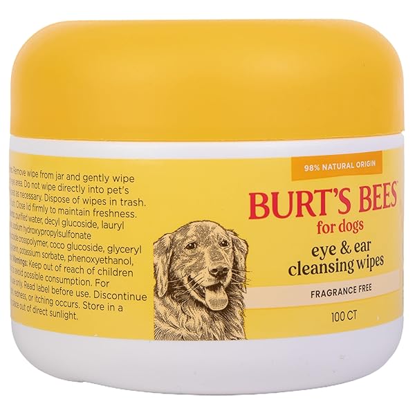 BURT’S BEES FOR PETS EYE & EAR CLEANSING WIPES FOR DOGS, FRAGRANCE-FREE, 98% NATURAL ORIGIN FORMULAS, GENTLE SPOT CLEANING SHEETS FOR DOG EYES AND EARS, 100 COUNT