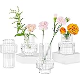 Glasseam Glass Bud Vases for Centerpieces: 4Pcs Clear Small Vase for Flowers Wedding Table Centerpieces - Modern Mini Decorations for Cute Vintage Home Living Room Decor