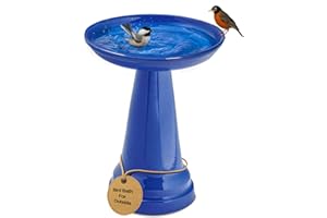 Birds Choice Ohio Stoneware Bird Bath | Pedestal Bird Bath, Stable Locking Top | Weather-Resistant Ceramic Clay, Glazed Finish | Outdoor Garden & Patio Decor | 22" H x 17" D, Summer Blue