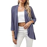HIYIYEZI Women's Casual Lightweight Open Front Cardigans Soft Draped Ruffles 3/4 Sleeve Cardigan