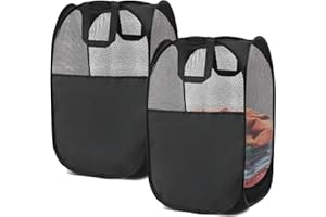 BENJUNC 2 pop-up Laundry Hamper, Foldable mesh Laundry Baskets (Each with 2 Reinforced Handles), Black ……