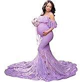 Women Spaghetti Strap Ruffle Floral Lace Maternity Dress for Photography Mermaid Off Shoulder Maternity Dress for Baby Shower