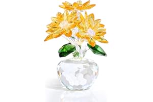 Ornalrist Crystal Yellow Daisy Flower Figurine, Glass Daisy Bouquet Floral Collectible Decor Birthday for Friend Women Mom