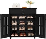 Yaheetech Shoe Cabinet 4-Tier Storage with Drawer 2 Doors Black