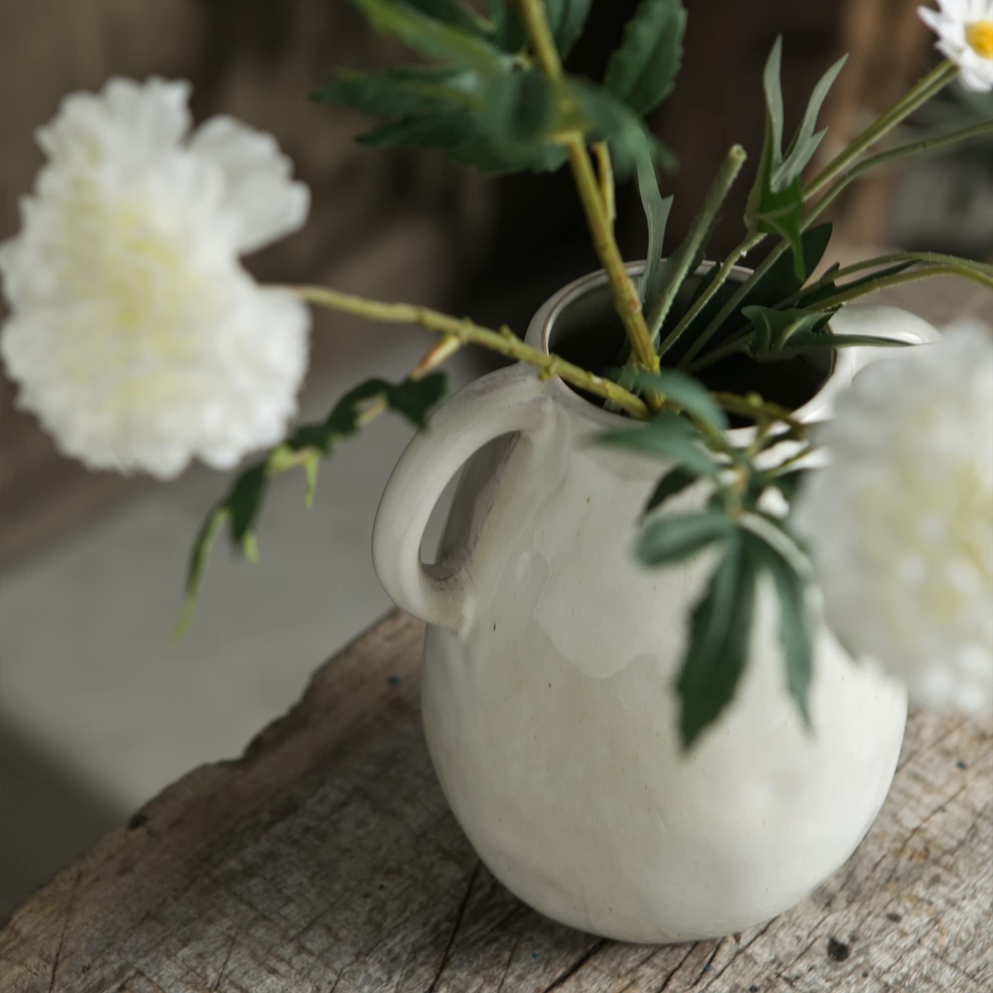 Tanvecle White Ceramic Vase with 2 Handles, Modern Farmhouse Vase for Home Decor, Rustic Terracotta Vase, Decorative Pottery Flower Vase, Clay Samll Vase, Centerpieces for Dining Table - 7 Inch Tall - Image 5