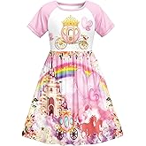 LQSZ Girls Nightgowns Princess Pajamas 3-10 Years Nightdress for Toddler Kids Sleepwear Short Sleeves Night Dress