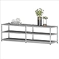 Simplink Metal Storage Rack, 3-Tiers Adjustable Storage Shelves, DIY Modern Home Furnishing, Adjustable Metal Organizer for Home,Kitchen,Office,Entryway, (Grey)