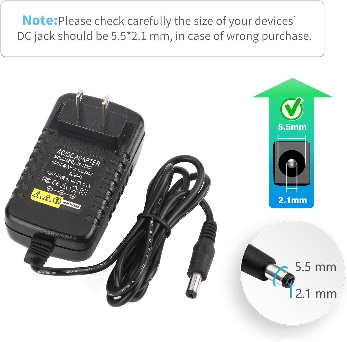 AC Adapter, YIFENG 12V/2A AC DC Switching Power Supply Adapter(Input 100-240V, Output 12V 2A) with DC Connector Gift : Electronics