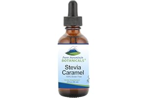 PURE MOUNTAIN BOTANICALS Caramel Stevia Liquid Drops Flavored with Natural Sweet Caramel | Alcohol Free & Kosher | 2oz Glass Bottle