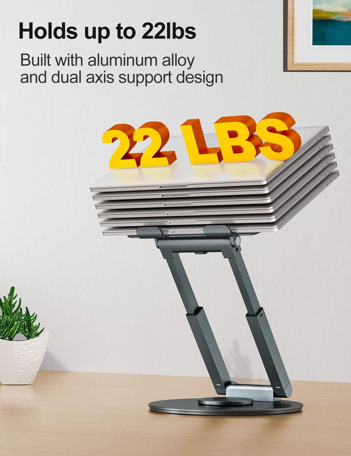 tounee Telescopic Laptop Stand for Desk with 360° Swivel Base, Sit to Stand, Height Adjustable, Portable Riser Holder for Good Posture, Compatible with MacBook Pro, All Laptops 10-17