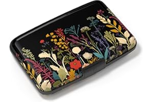 Atufsuat Card Holder Credit Cards Holder for Women RFID wallet women Business Card Holder Wallet Mini Aluminum Card Wallet RFID Blocking Slim Metal Hard Card for Women, Beautiful Flowers and Plants