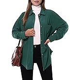Am Direct Women's Corduroy Shacket Jacket - Oversized Button Down Long Sleeve Shirt with Pocket for Casual Spring Fall