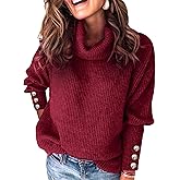 Libsorge Womens Oversized Turtleneck Sweaters Spring 2026 Lightweight Thin Ribbed Knit Button Cropped Pullover Top