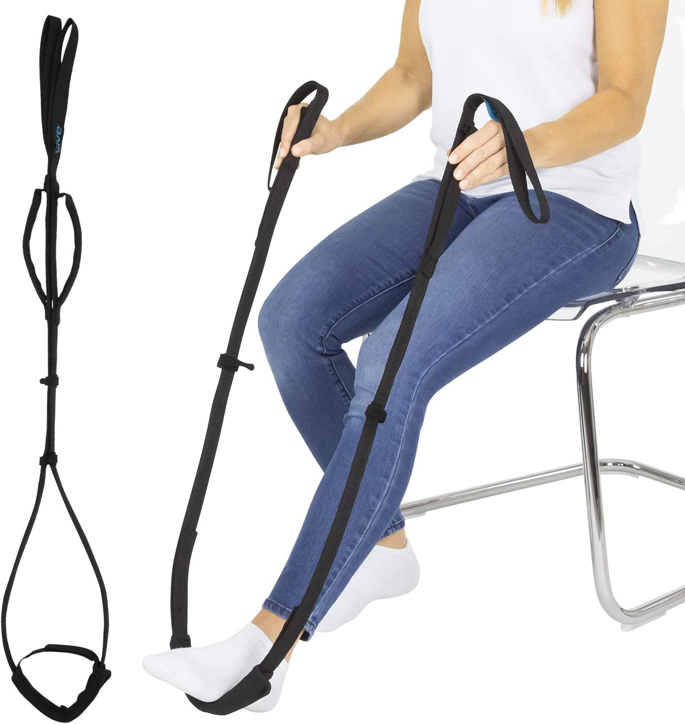 Vive Proflex Strap - Leg Lifter Assist with Nylon Webbing for Recovery, Stretching - Feet Loop with Hand Grips - Lift and Stretch Foot, Calf - Rigid for Elderly, Handicapped, Injury, Car and Bed: Health & Personal Care