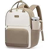 LOVEVOOK Laptop Backpack for Women with Giant Tumbler Holder Pocket, 15.6 inch Travel Work Backpack Purse for Teacher Nurse, Waterproof College Book Bag Cute Casual Daypack, Beige-Khaki