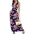 LILBETTER Women Sleeveless Deep V Neck Loose Plain Long Maxi Casual Dress