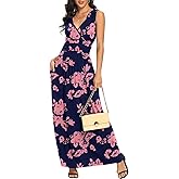 LILBETTER Women Sleeveless Deep V Neck Loose Plain Long Maxi Casual Dress