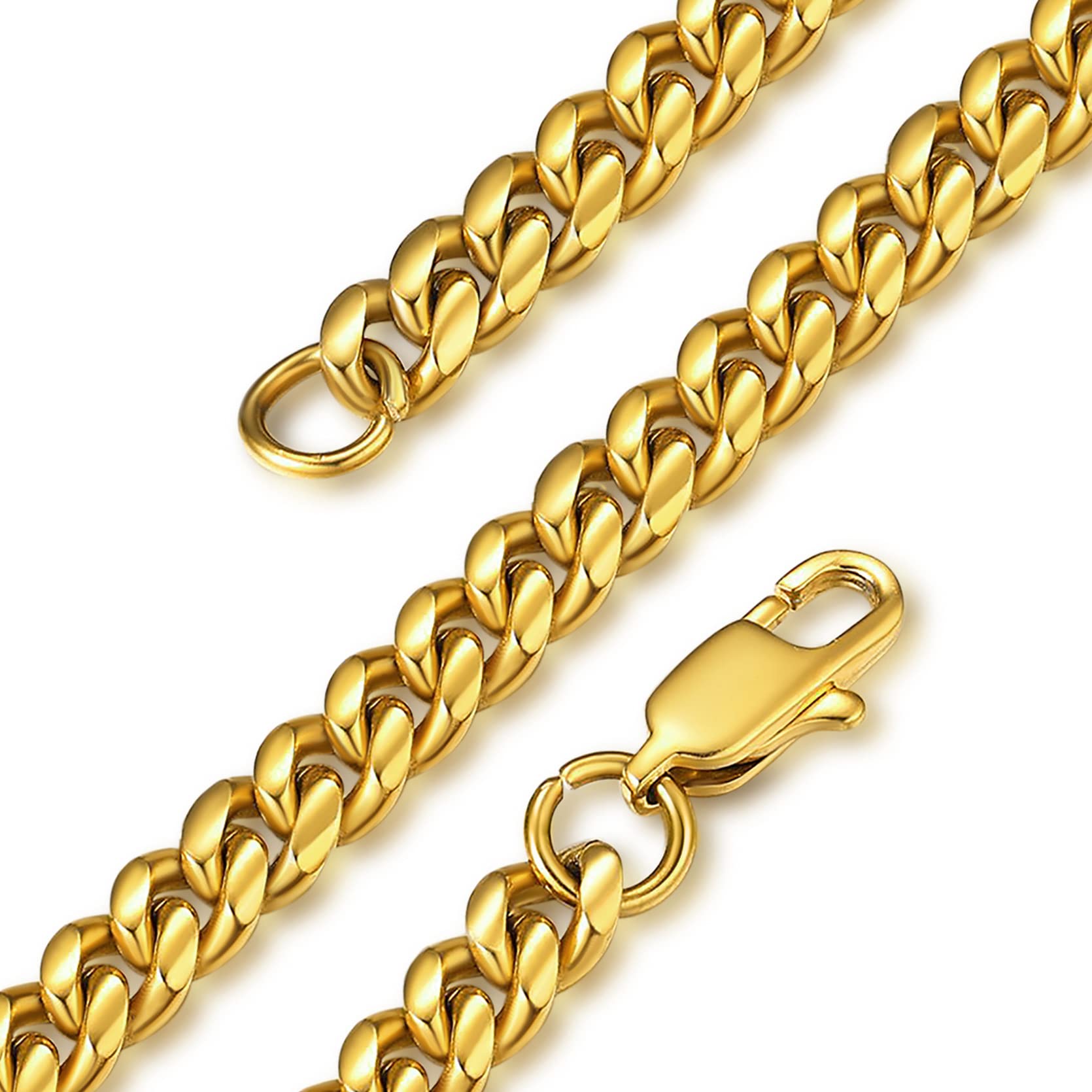 GoldChic Jewelry 6mm Gold Chunky Miami Chain Necklace, 316L Stainless Steel Jewelry 46, 51, 55, 61, 66, 71, 81 CM