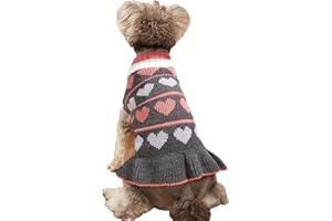 Jecikelon Pet Dog Long Sweaters Dress Knitwear Turtleneck Pullover Warm Winter Puppy Sweater Long Dresses (Grey Heart, Small)