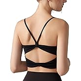 Womens Sports Bra Durable Strappy Workout Top Medium Support Padded Crop Tops, Tank Tops