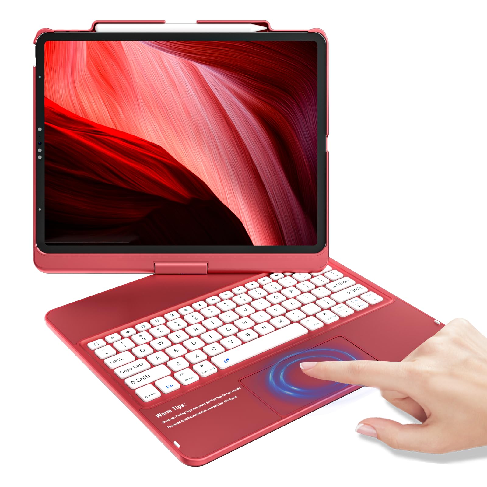 Photo 1 of KBCASE Keyboard Case for iPad Air 13 inch M3/M2 (2025/2024)/for iPad Pro 12.9 inch 6th/5th/4th/3rd Gen (2018-2022), 360°Rotatable Case with Touchpad & Pencil Holder for iPad Air 13/Pro 12.9 (Red)