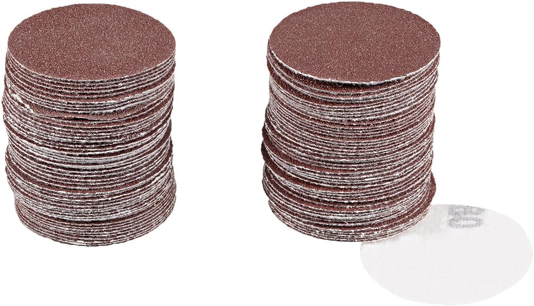 sourcingmap 100Pcs 2 Inch Hook and Loop Sanding Disc 80 Grits Flocking Sandpaper for Random Orbit Sander Brown
