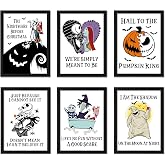 Homythe Nightmare Before Halloween Posters, Halloween Kitchen Bathroom Wall Decorations, Set of 6 Nightmare Christmas Art Prints for Room Decor, Jack Sally Gothic Party Supplies, 8x10 inch, Unframed