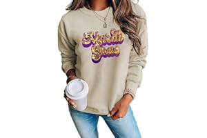 Ecosunny Women's Casual Holiday Mardi Gras Sweatshirt Print Round Neck Long Sleeve Pullover Tops