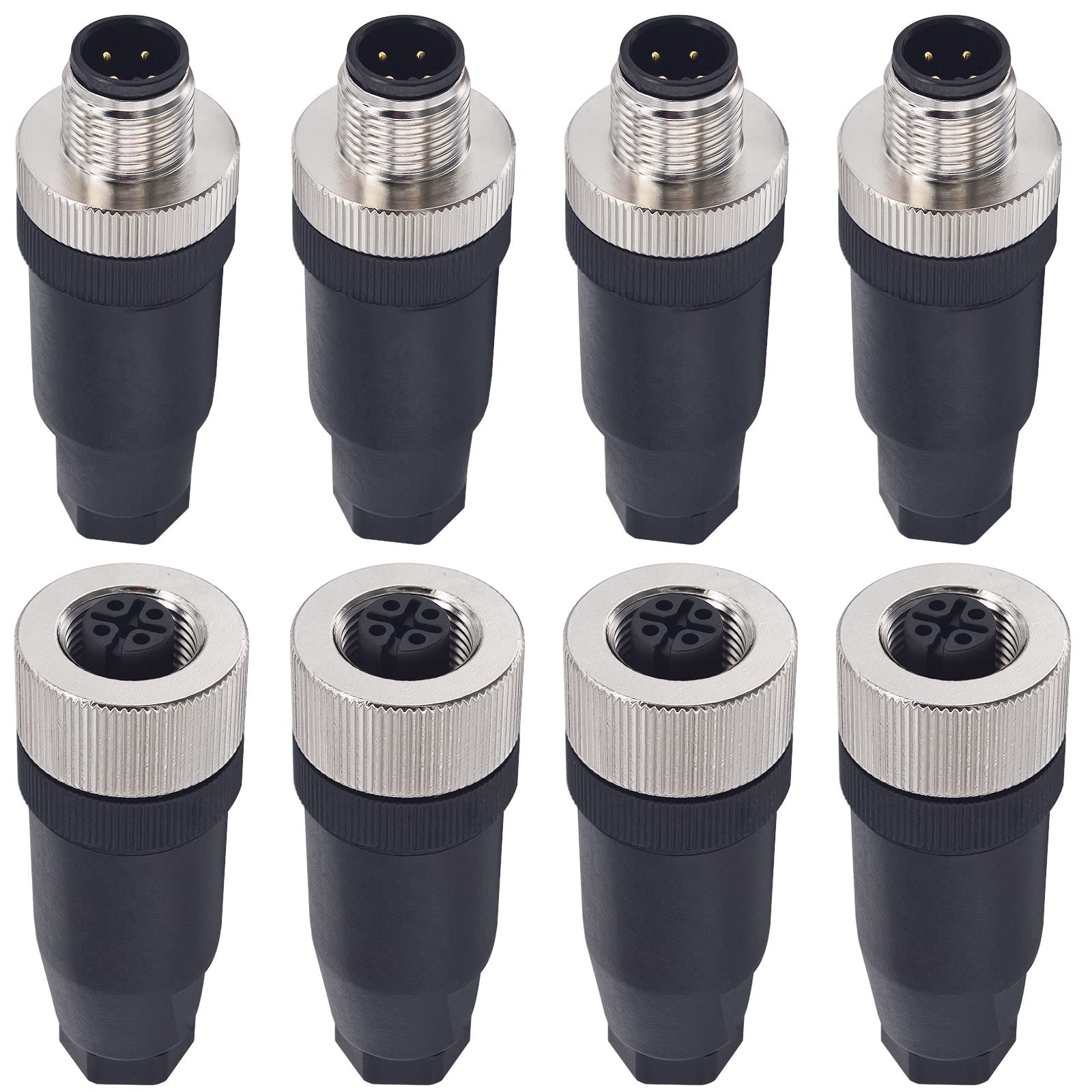 Lonlonty M12 4 Pin Male & Female Socket Panel Aviation Wire Connector,12mm Industrial Circular Connector,Outdoor Waterproof IP67,4 Sets